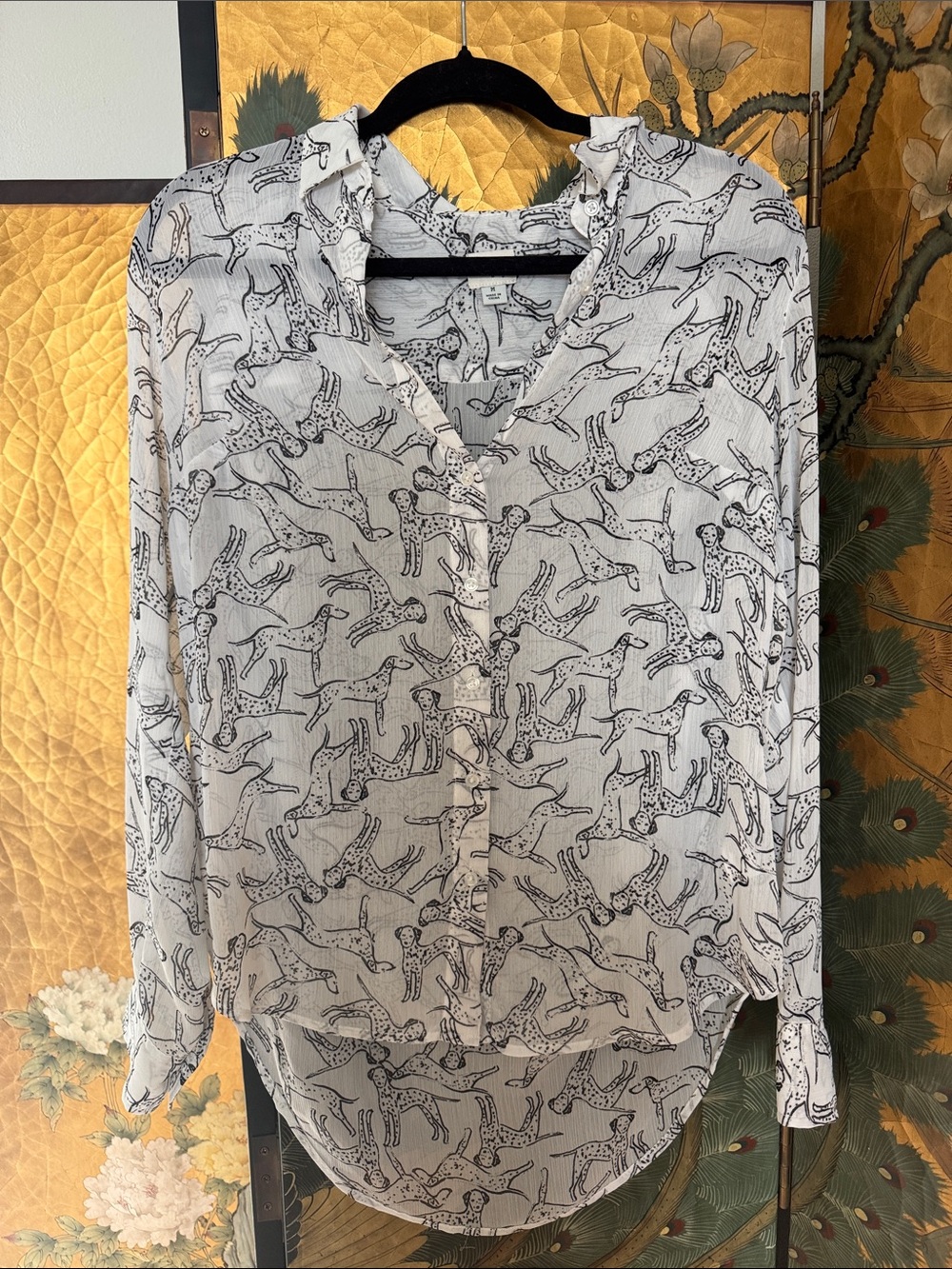 a new day White Button-Down Shirt with Black Dalmatian Print